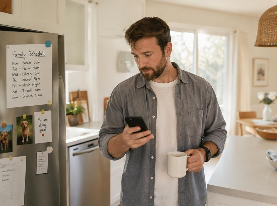 A dad checking the summer plan on his phone