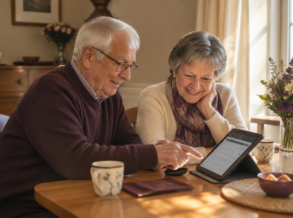 Grandparents reviewing the plan on a tablet